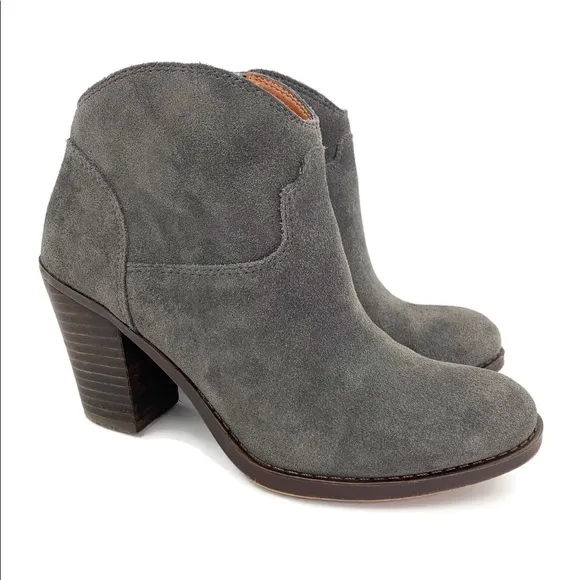 LUCKY BRAND Boots 10 M Eller Gray Suede Block Heel Western Ankle Storm
