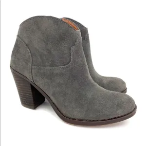 LUCKY BRAND Boots 10 M Eller Gray Suede Block Heel Western Ankle Storm