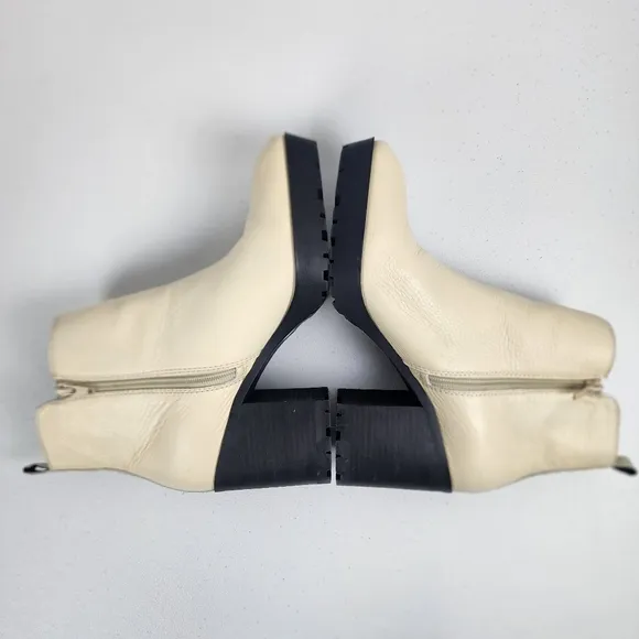 Lucky Brand Elegant Leather Cream Zip-Up Ankle Boots With Chunky Soles Size 10