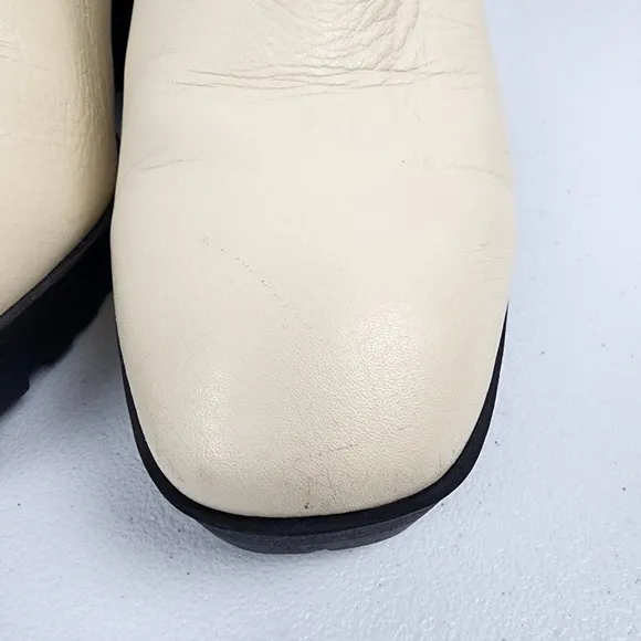 Lucky Brand Elegant Leather Cream Zip-Up Ankle Boots With Chunky Soles Size 10