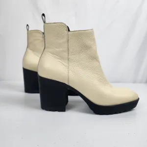 Lucky Brand Elegant Leather Cream Zip-Up Ankle Boots With Chunky Soles Size 10