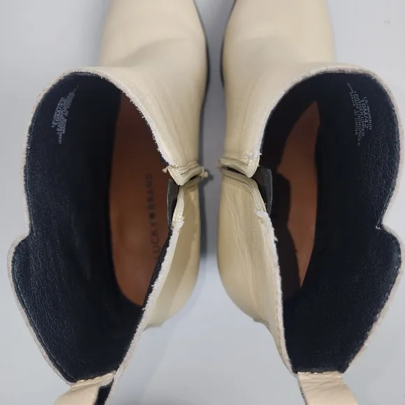 Lucky Brand Elegant Leather Cream Zip-Up Ankle Boots With Chunky Soles Size 10