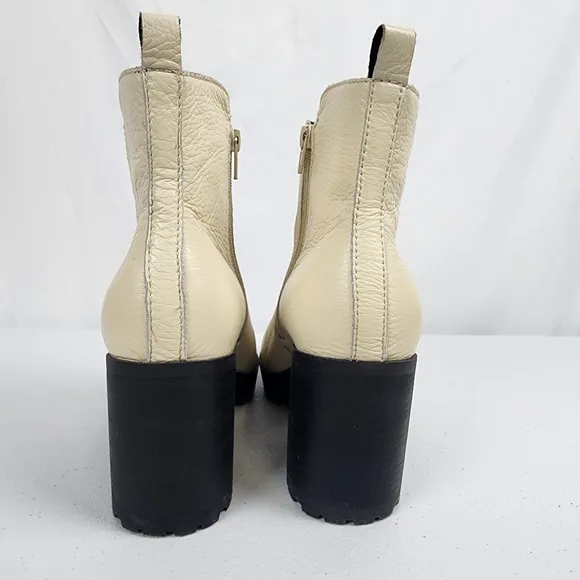 Lucky Brand Elegant Leather Cream Zip-Up Ankle Boots With Chunky Soles Size 10