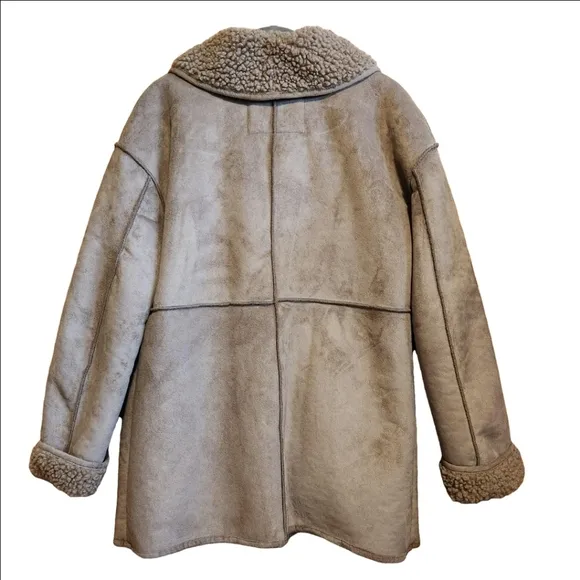 LUCKY BRAND FAUX SUEDE SHEARLING BUTTON FRONT EXPOSED SEAM COAT - SMALL MEDIUM