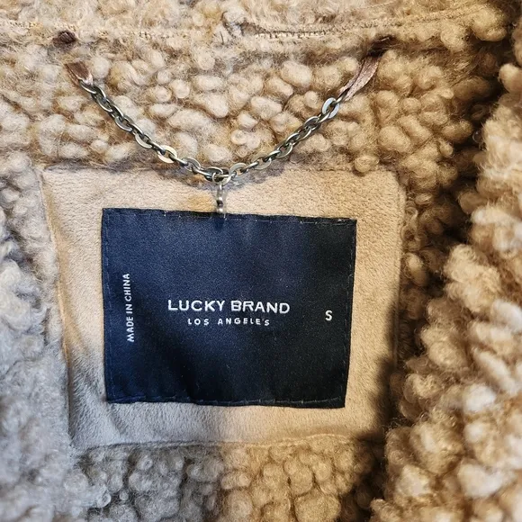 LUCKY BRAND FAUX SUEDE SHEARLING BUTTON FRONT EXPOSED SEAM COAT - SMALL MEDIUM