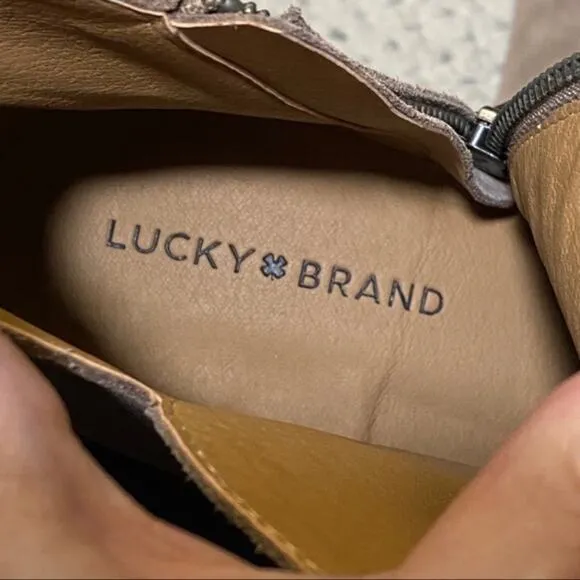 LUCKY BRAND Taupe Suede Leather Ankle Bootie 9.5 New in box NIB!