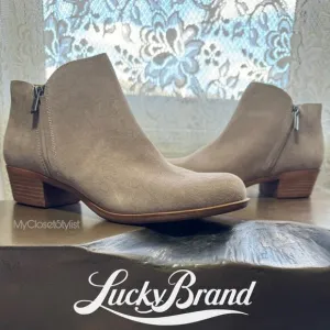 LUCKY BRAND Taupe Suede Leather Ankle Bootie 9.5 New in box NIB!