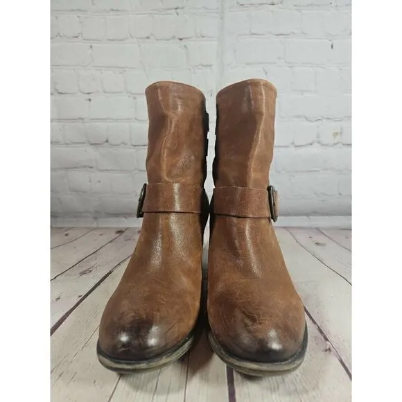 LUCKY BRAND $219 Womens Cognac Western Boho Tommie Buckle Ankle Heel Boots 8.5