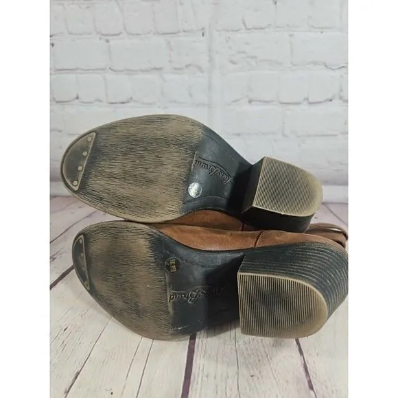 LUCKY BRAND $219 Womens Cognac Western Boho Tommie Buckle Ankle Heel Boots 8.5