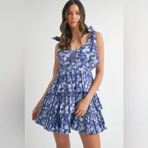 MABLE Floral Print Shoulder Tie Layered Mini Dress