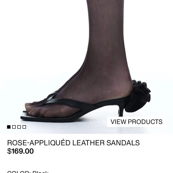 Magda Butrym for H&amp;M: Black Leather Sandals with Rose Appliqué