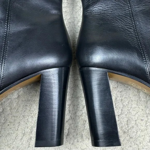Maje Fanette Leather Block Heel Ankle Boots