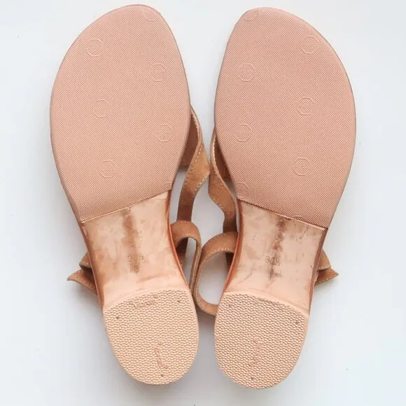 Manolo Blahnik Tan Suede Leather Thong Sandals Luxury Summer Flats Flip Flops 8