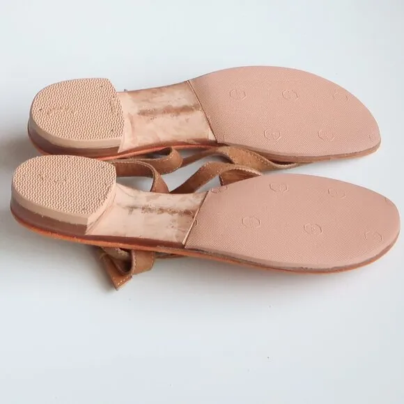 Manolo Blahnik Tan Suede Leather Thong Sandals Luxury Summer Flats Flip Flops 8