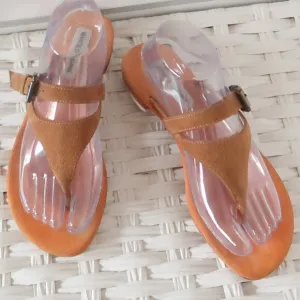 Manolo Blahnik Tan Suede Leather Thong Sandals Luxury Summer Flats Flip Flops 8