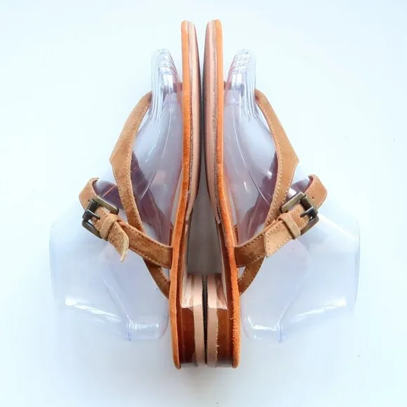Manolo Blahnik Tan Suede Leather Thong Sandals Luxury Summer Flats Flip Flops 8