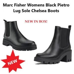 Marc Fisher Black Pietro Lug Sole Chelsea Boots Shoes NWT