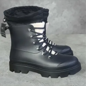 Marc Fisher Boots Women's 10M Black Combat LTD Freely Lace Up Faux Fur NEW