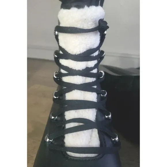 Marc Fisher Boots Women's 10M Black Combat LTD Freely Lace Up Faux Fur NEW