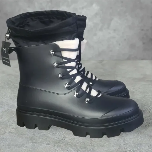 Marc Fisher Boots Women's 10M Black Combat LTD Freely Lace Up Faux Fur NEW