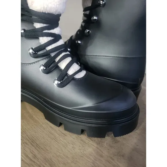 Marc Fisher Boots Women's 10M Black Combat LTD Freely Lace Up Faux Fur NEW