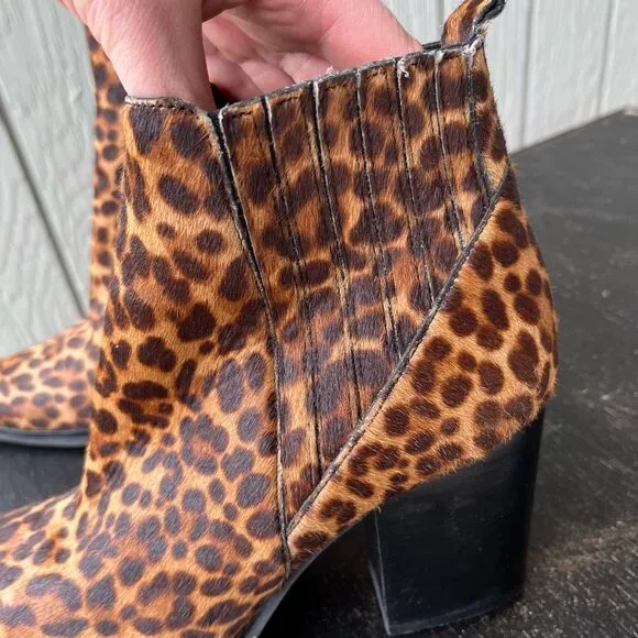Marc Fisher LTD Calf Hair Leopard Print Heeled Ankle Boots 9M