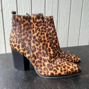 Marc Fisher LTD Calf Hair Leopard Print Heeled Ankle Boots 9M