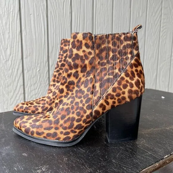 Marc Fisher LTD Calf Hair Leopard Print Heeled Ankle Boots 9M