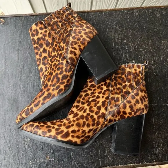 Marc Fisher LTD Calf Hair Leopard Print Heeled Ankle Boots 9M