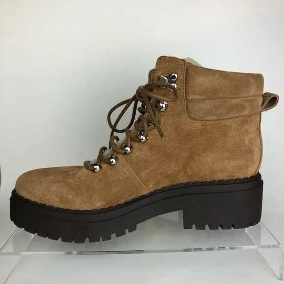 Marc Fisher LTD Nairy Hiking Combat Winter Suede Tan Shearling Thick Lug Boots
