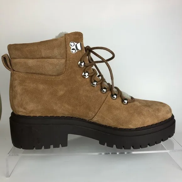 Marc Fisher LTD Nairy Hiking Combat Winter Suede Tan Shearling Thick Lug Boots