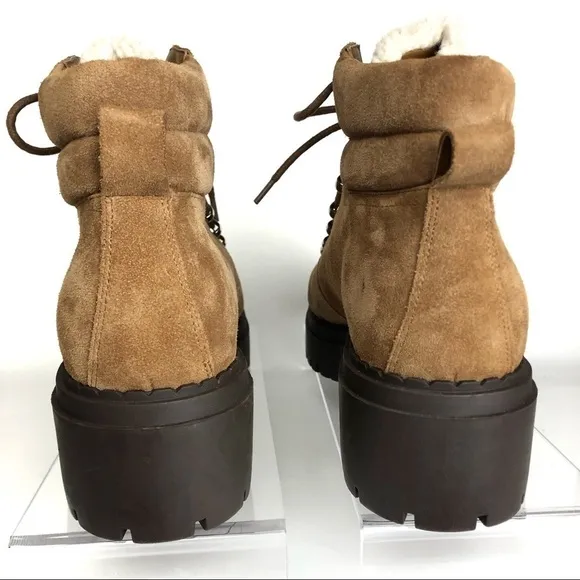Marc Fisher LTD Nairy Hiking Combat Winter Suede Tan Shearling Thick Lug Boots