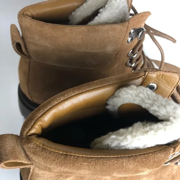 Marc Fisher LTD Nairy Hiking Combat Winter Suede Tan Shearling Thick Lug Boots
