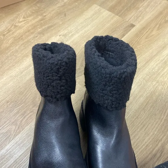 Marc Fisher Vina Black Shearling-Lined Leather Boots