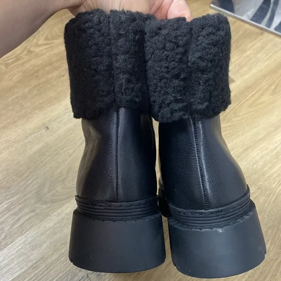 Marc Fisher Vina Black Shearling-Lined Leather Boots