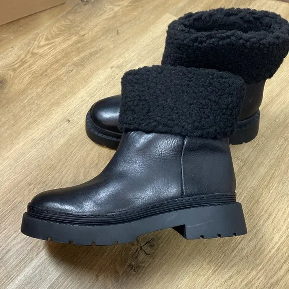Marc Fisher Vina Black Shearling-Lined Leather Boots