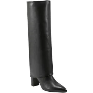 Marc Fisher Womens Black Block Heel Leather Mid-Calf Boots New
