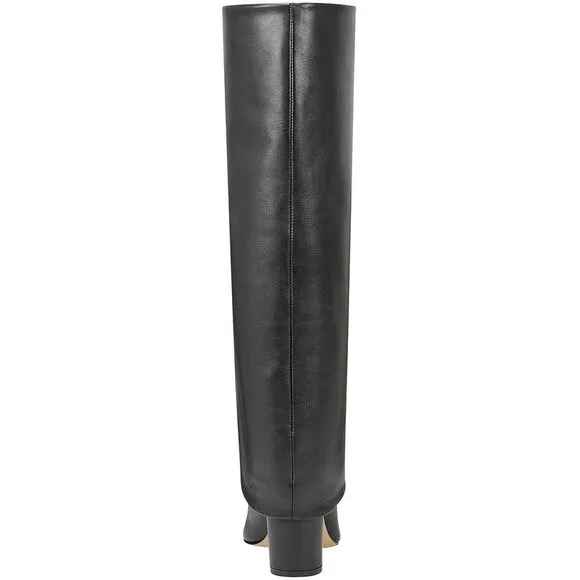 Marc Fisher Womens Black Block Heel Leather Mid-Calf Boots New