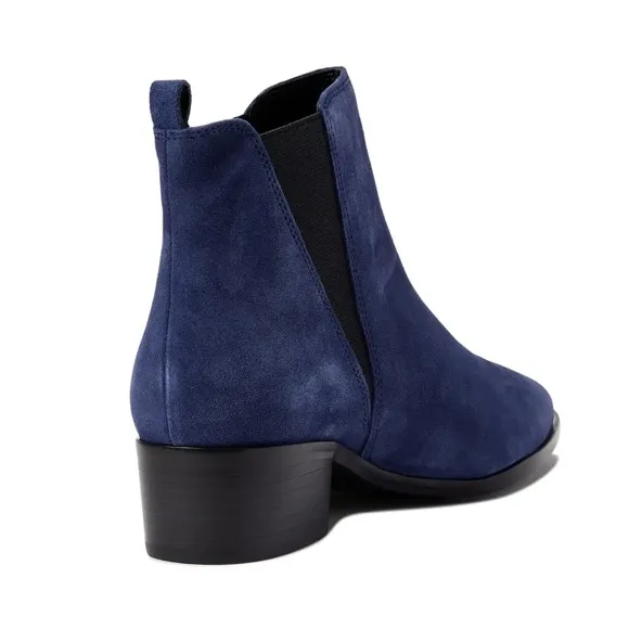 Marc Fisher Yale Pointy Toe Bootie with Metal Detail in Dark Blue Suede — Size 6