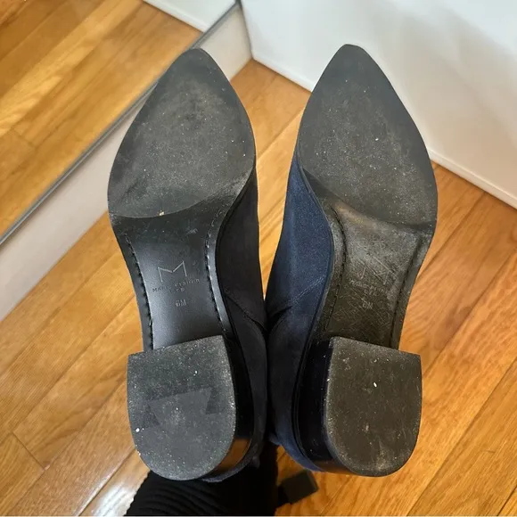 Marc Fisher Yale Pointy Toe Bootie with Metal Detail in Dark Blue Suede — Size 6