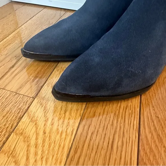 Marc Fisher Yale Pointy Toe Bootie with Metal Detail in Dark Blue Suede — Size 6