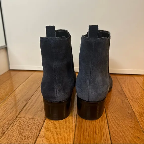 Marc Fisher Yale Pointy Toe Bootie with Metal Detail in Dark Blue Suede — Size 6