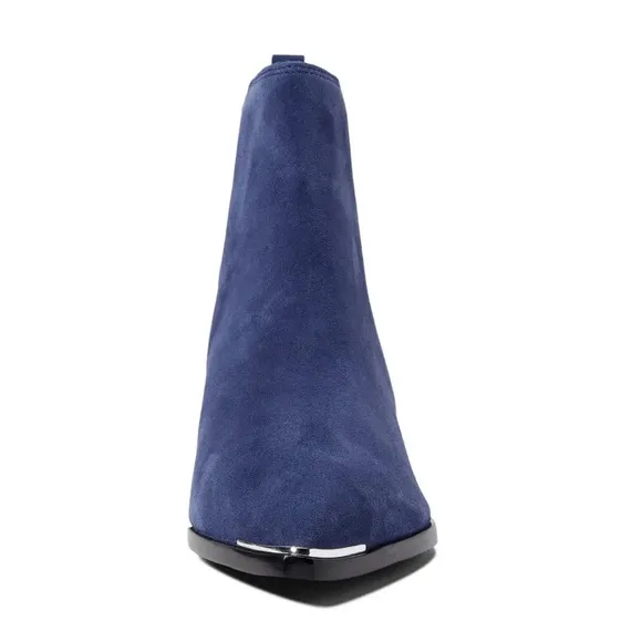 Marc Fisher Yale Pointy Toe Bootie with Metal Detail in Dark Blue Suede — Size 6