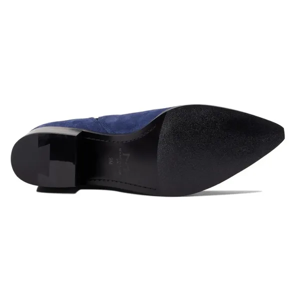 Marc Fisher Yale Pointy Toe Bootie with Metal Detail in Dark Blue Suede — Size 6