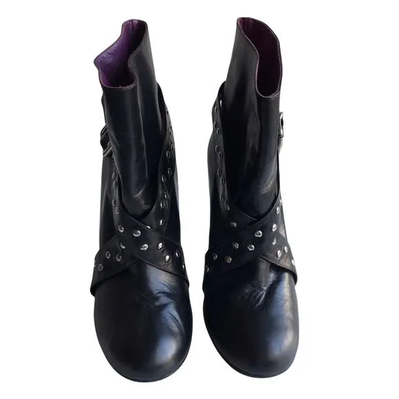 Marc Jacobs Moto Boots Black Studded Leather Harness Strap Ankle Booties Size 36