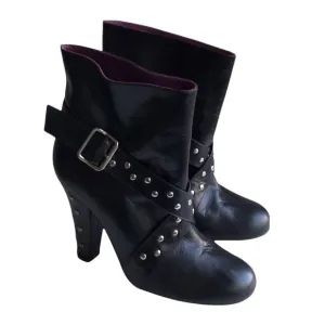 Marc Jacobs Moto Boots Black Studded Leather Harness Strap Ankle Booties Size 36