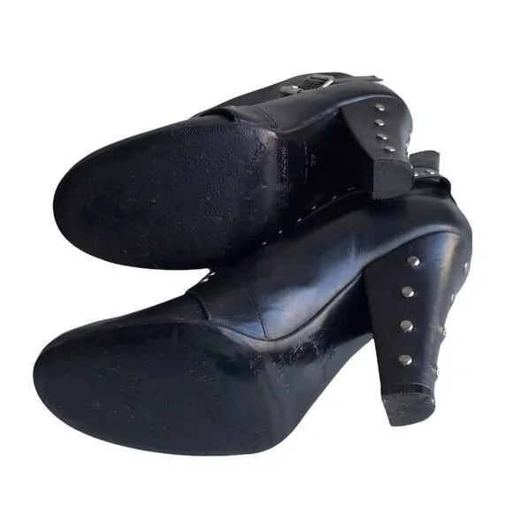Marc Jacobs Moto Boots Black Studded Leather Harness Strap Ankle Booties Size 36