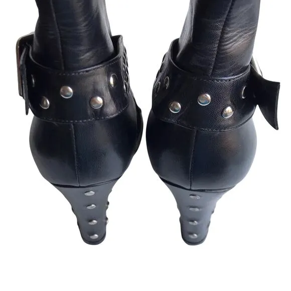Marc Jacobs Moto Boots Black Studded Leather Harness Strap Ankle Booties Size 36