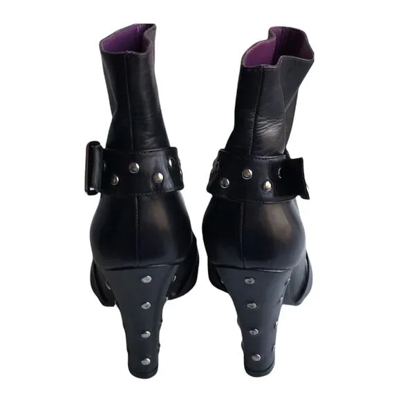 Marc Jacobs Moto Boots Black Studded Leather Harness Strap Ankle Booties Size 36
