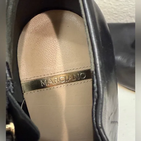 Marciano Ankle Boots Size 9 Black Leather Heels Stiletto Zipper Closure